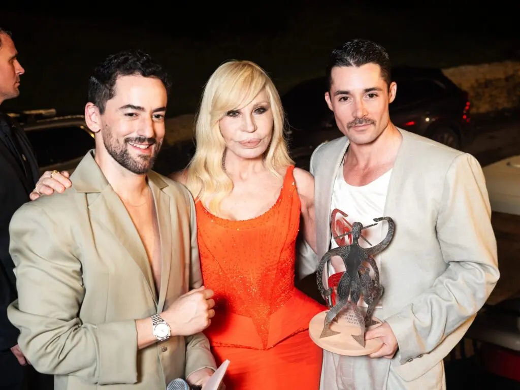 Luis Gerardo Méndez, Donatella Versace, and Patricio Campillo at the Latin American Fashion Awards at Altos de Chavon