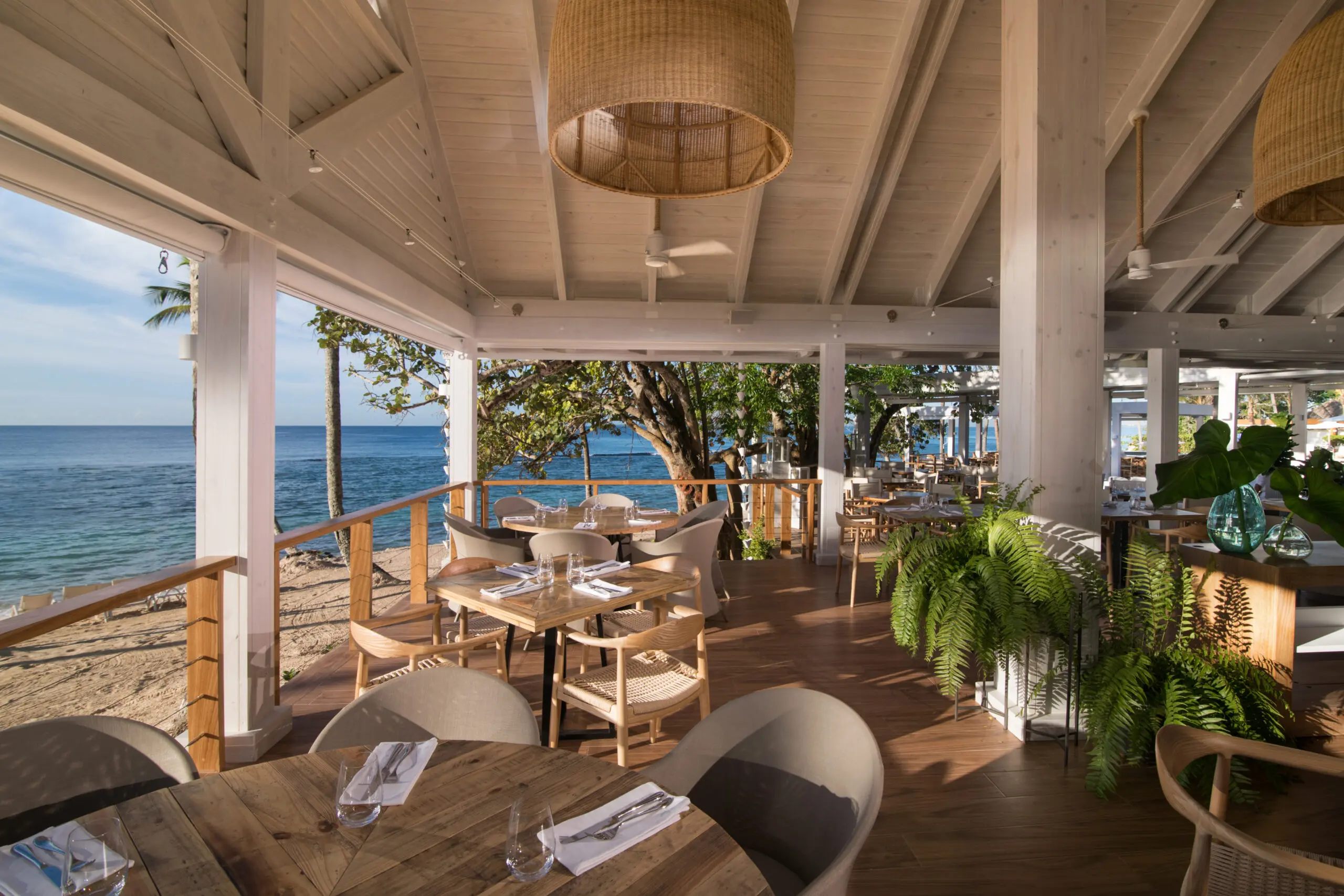Seating area with an ocean view at Minitas Beach Club & Restaurant