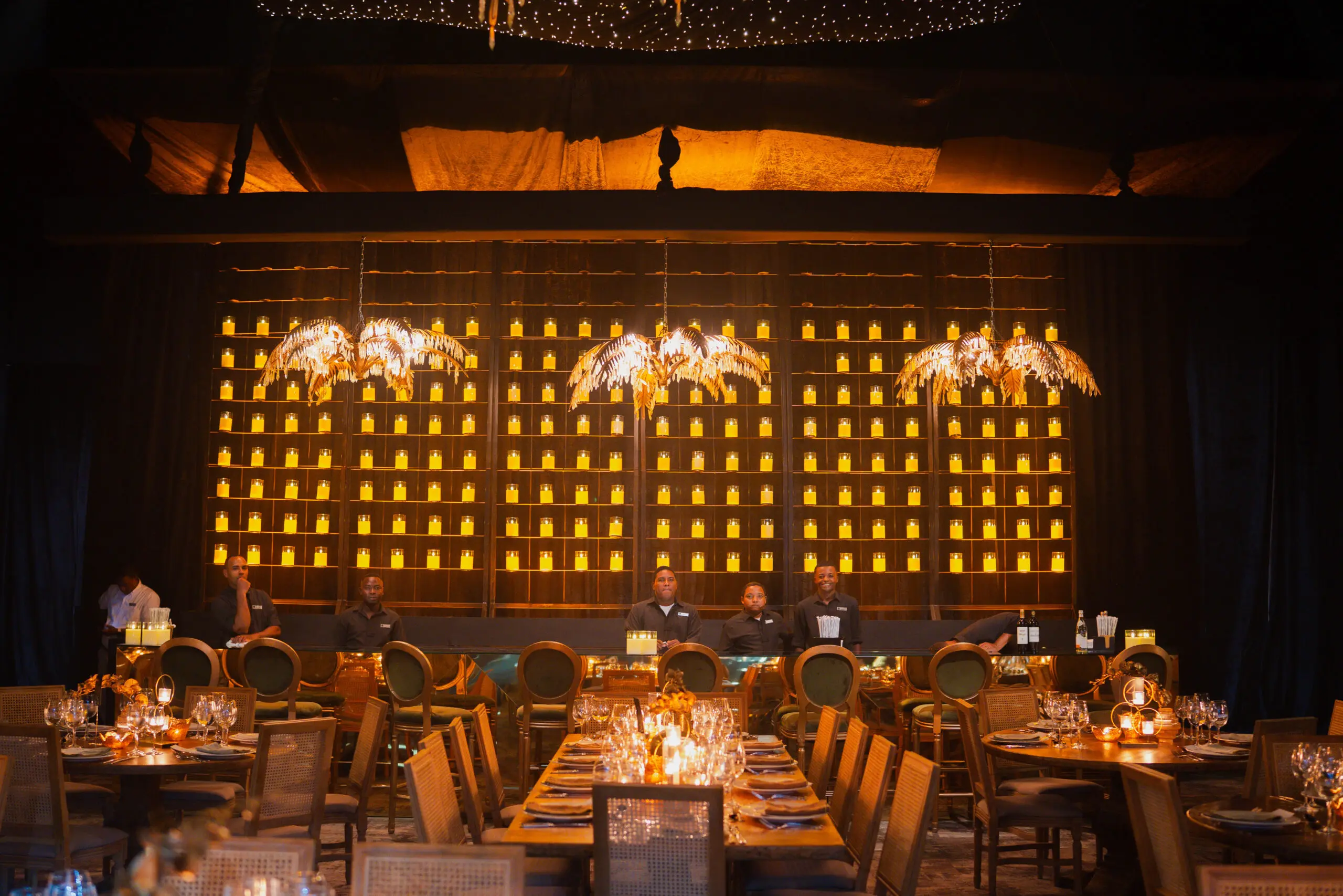 Riverside Center bar lit before an event