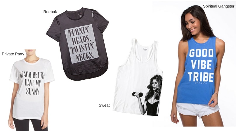 Graphic tees by Spiritual Gangster and Reebok keep workout wear fun.