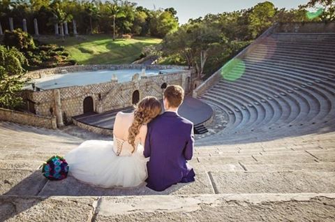 A beautiful wedding portrait at the Amphitheatre at Altos de Chavon in the Dominican Republic.