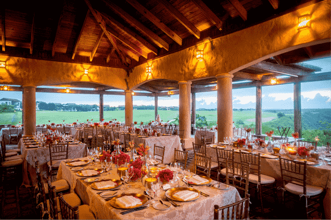 A beautiful wedding reception at the Dye Fore Terrace in Casa de Campo Resort. 