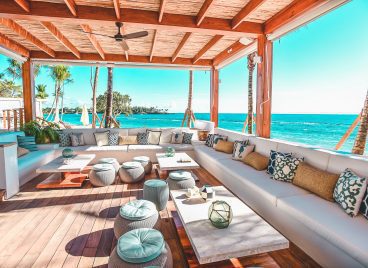 Cozy seating area with an oceanfront view at Minitas Beach Club