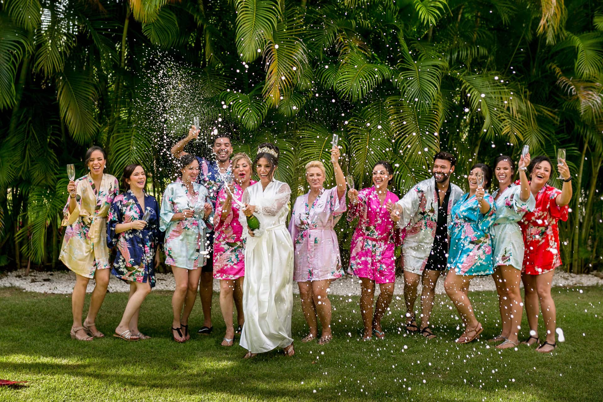 Wedding party with champagne