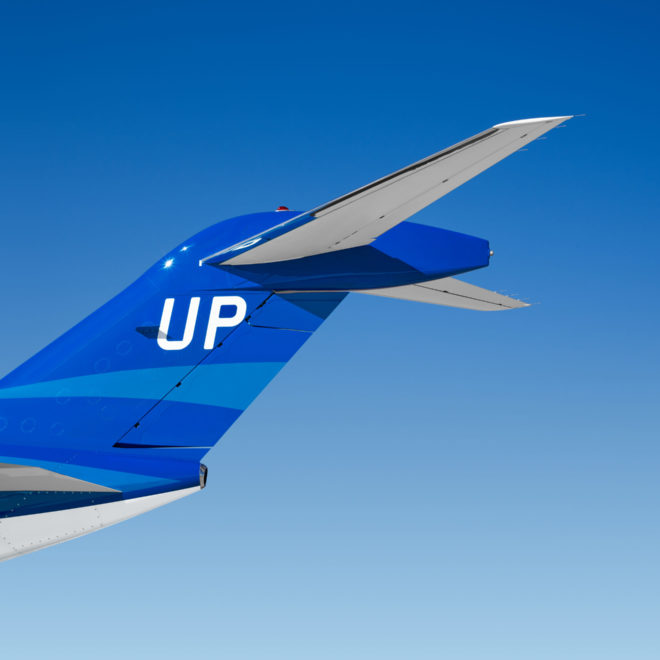 Wheels Up jet with UP logo