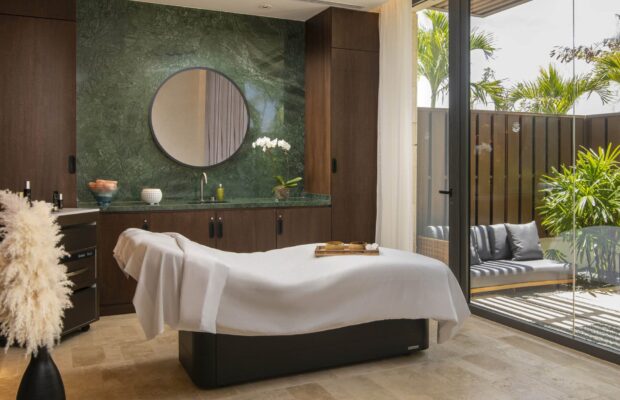 A relaxing spa room with an outdoor zen patio at Casa de Campo Resort