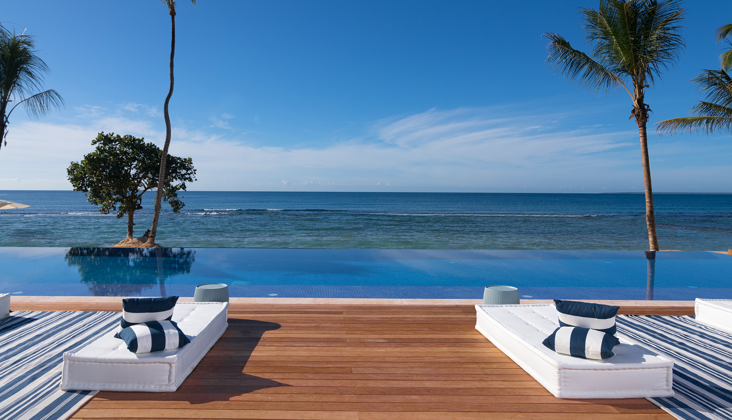 The Pools at Minitas Beach Club with an ocean view