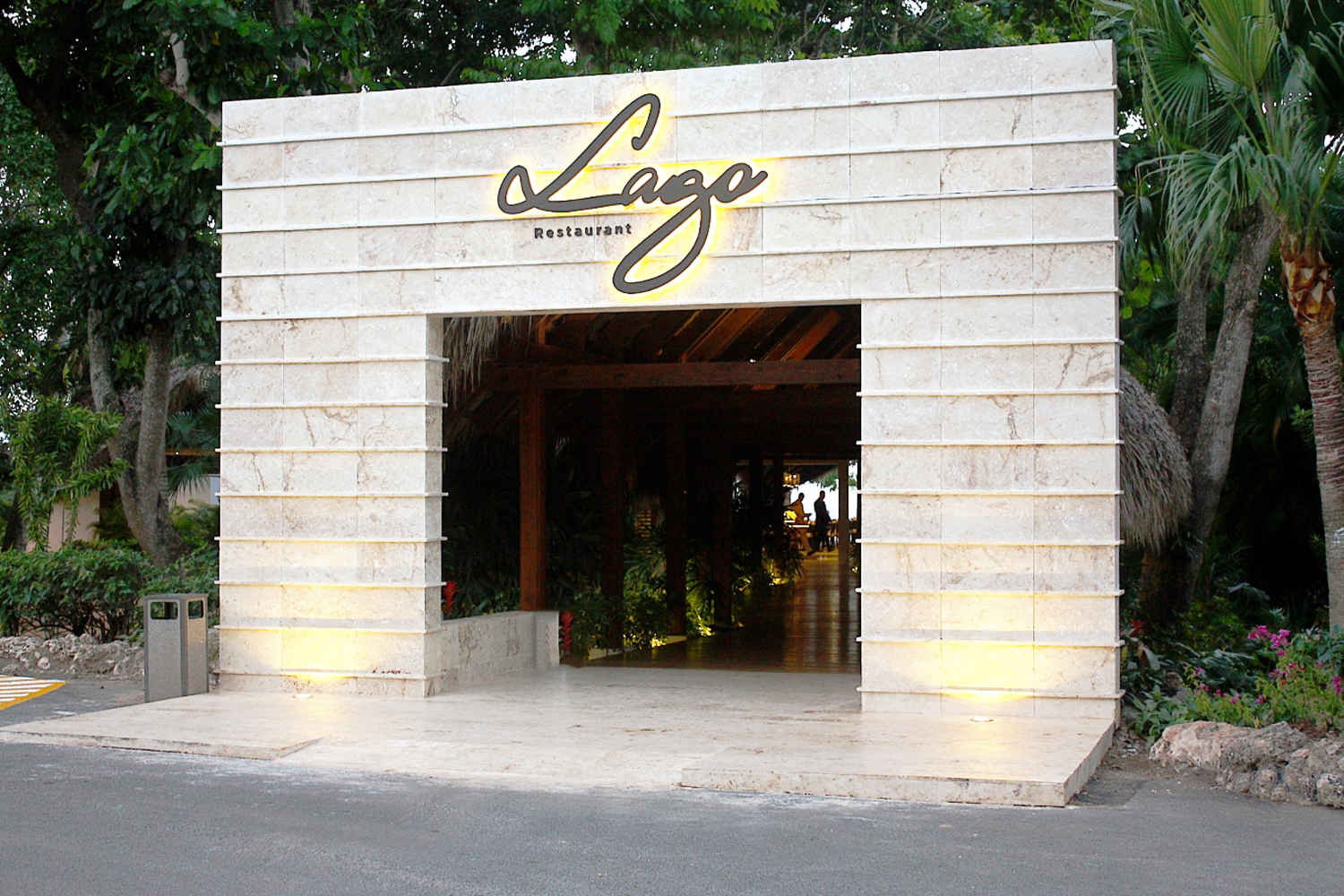 Elegant entryway to Lago Restaurant at our Dominican Republic luxury resort