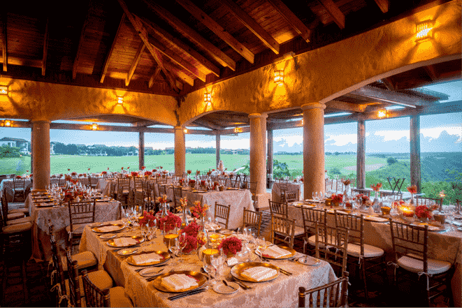 A beautiful wedding reception at the Dye Fore Terrace in Casa de Campo Resort.