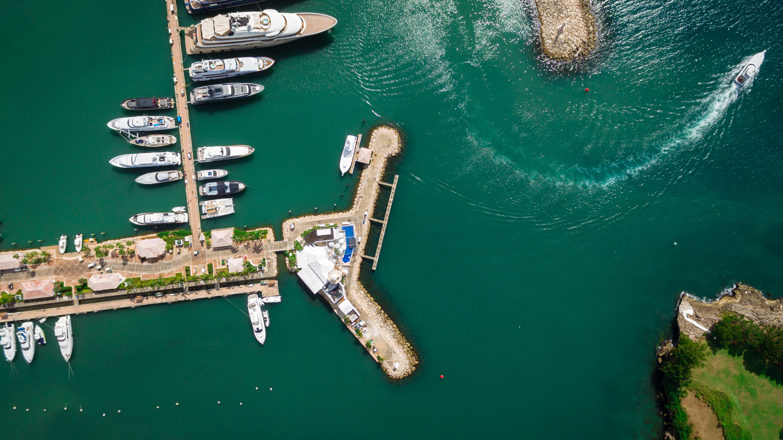 Aerial view of Marina Casa de Campo along the Caribbean coast